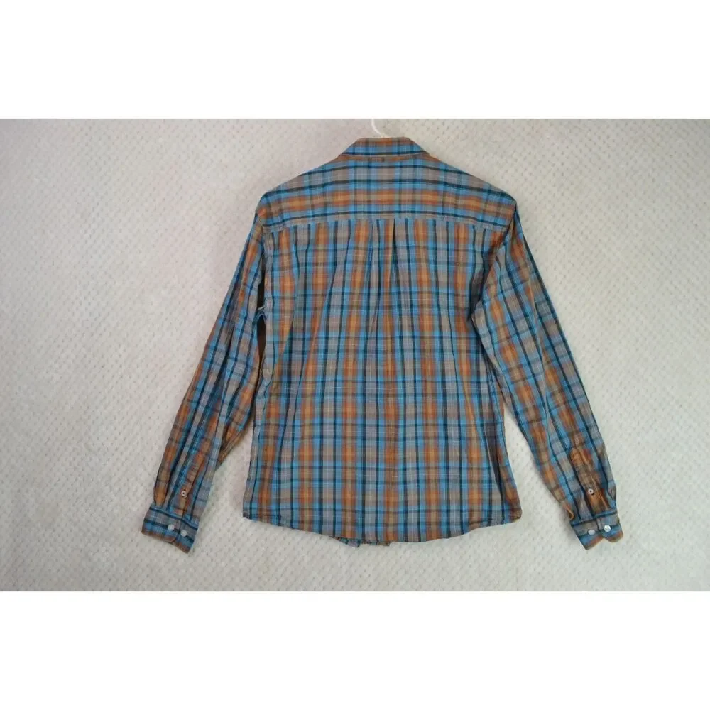 Cinch Boys XL (14) Shirt Blue Orange Plaid Western Button Up